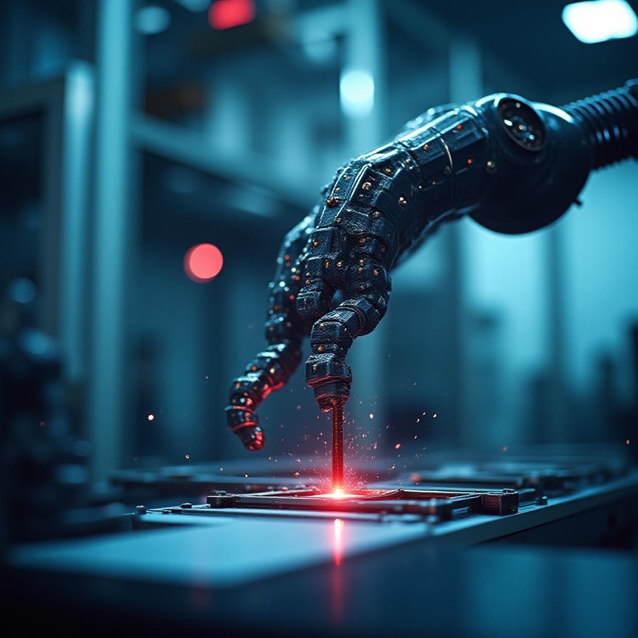 高度な精度を持つ産業用ロボットアームの近接撮影